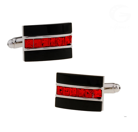 Main View: A Black with Red Gemstones Cuff-links