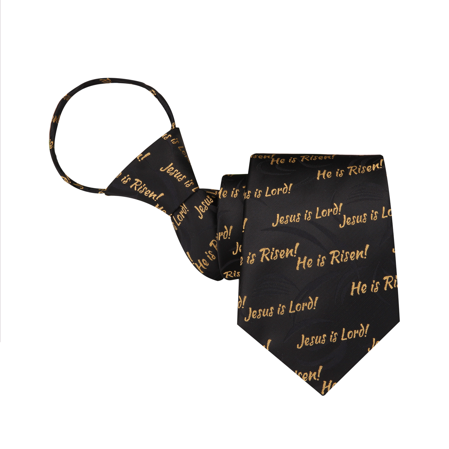 Zipper: Black ad Gold Jesus Necktie 