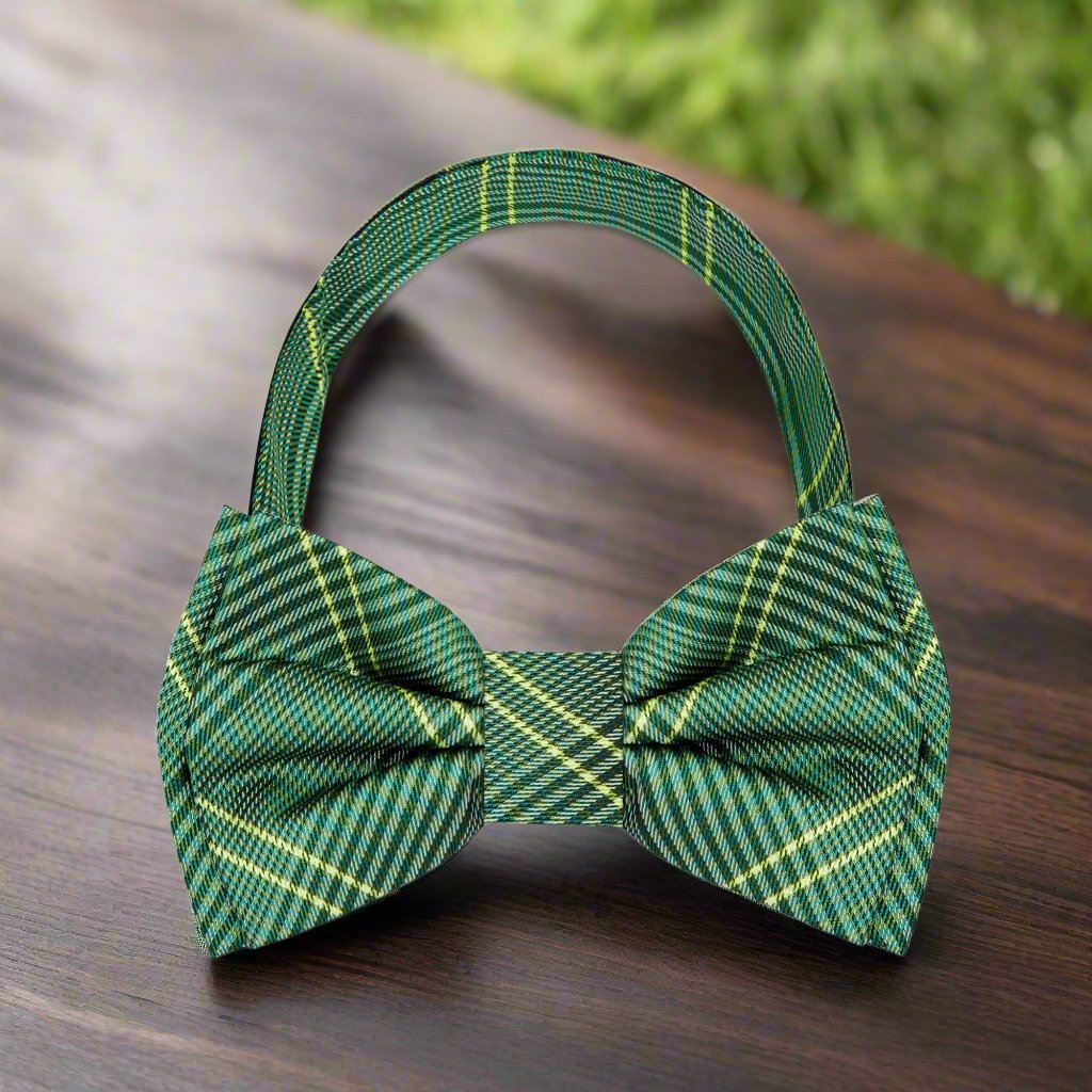 Pre-Tied: Green, Yellow Plaid Bow Tie