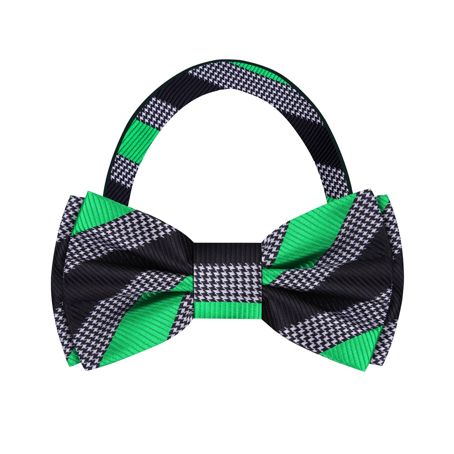 Black, Green Stripe Bow Tie Pre Tied