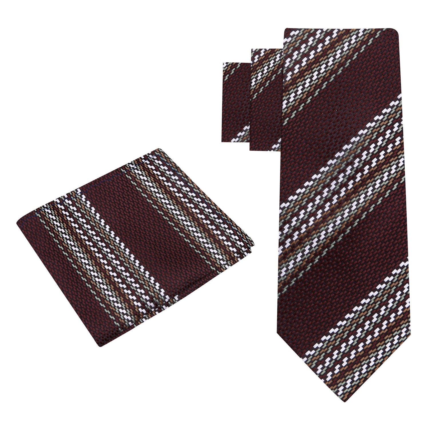 Alt View: Brown, Olive Geometric Tie and Pocket Square