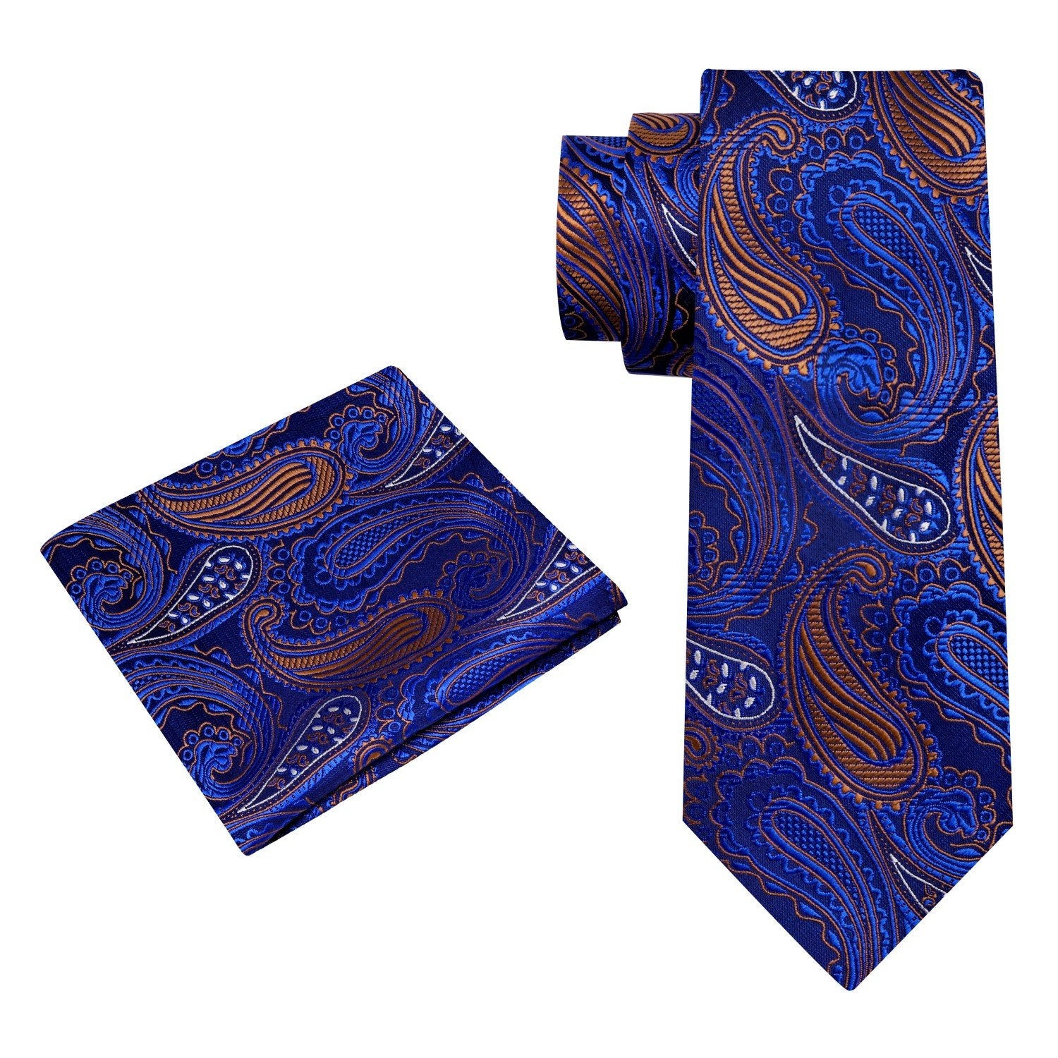 Alt View: Blue, Golden Brown, Black Paisley Tie and Square