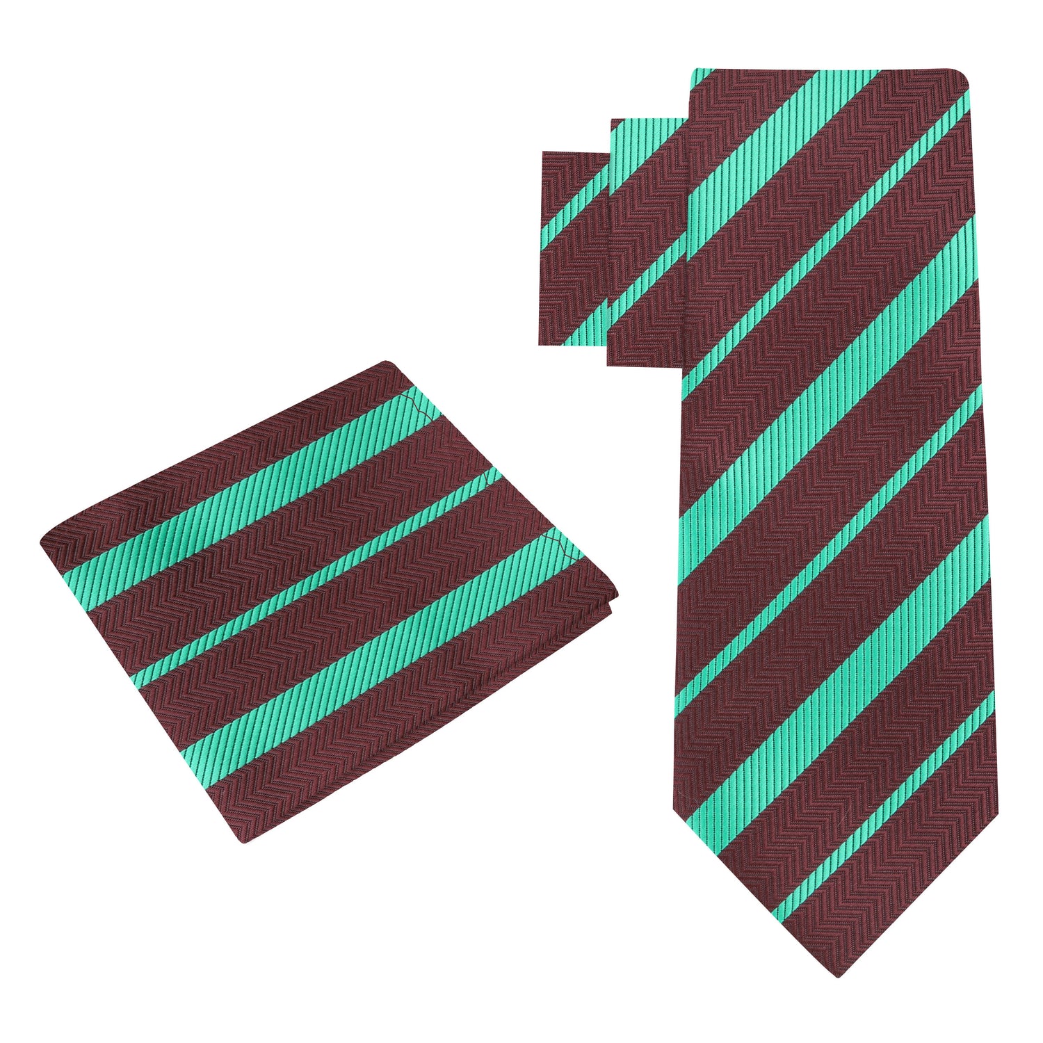 Alt View: Brown, Mint Green Stripe Silk Tie and Pocket Square