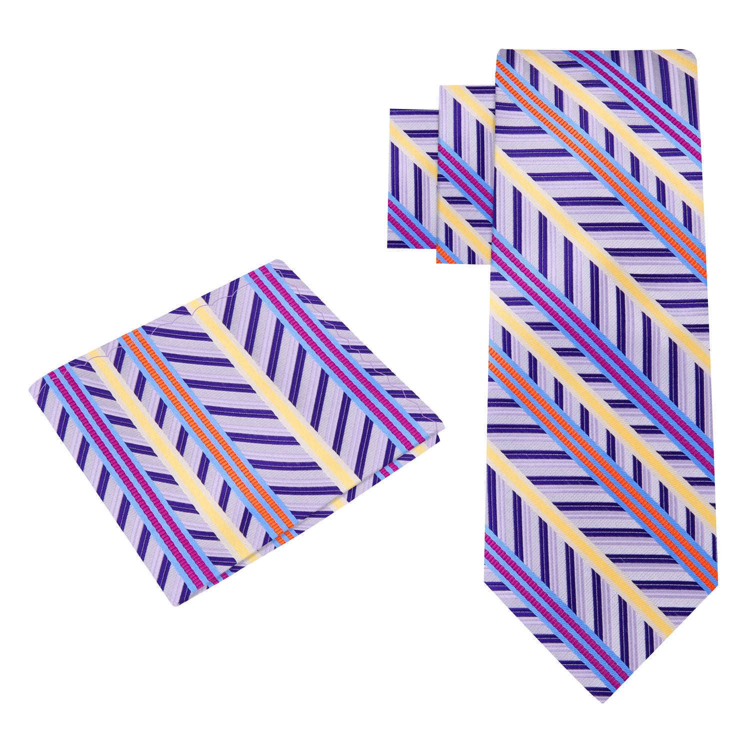 Alternate view: Light Purple, Purple, Yellow Stripe Tie and Pocket Square