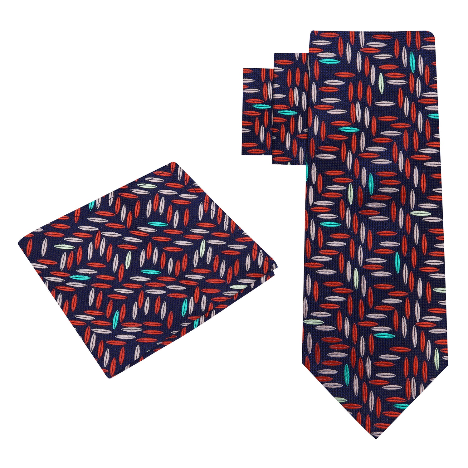 Alternative View: Blackened Blue, Wheat, Red Geometric Tie and Pocket Square