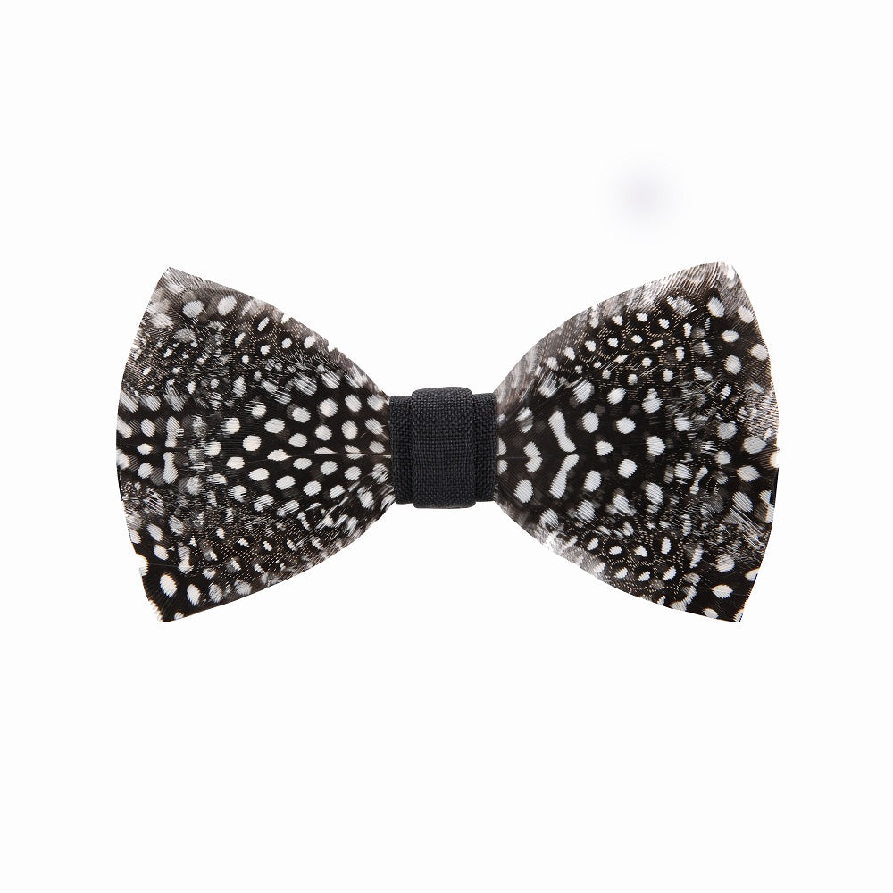 Black, White with Brown Dots Feather Pre Tied Bow Tie