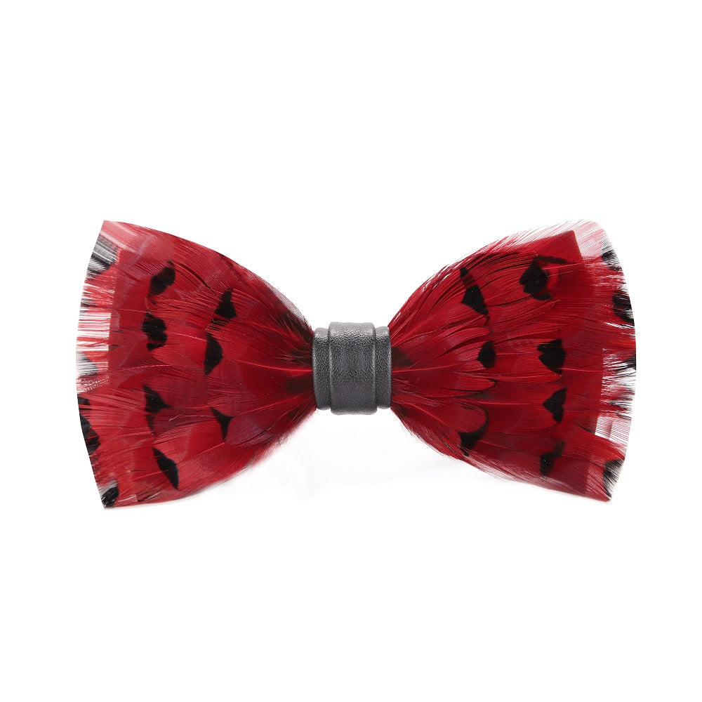 Red, Black Feather Pre Tied Bow Tie