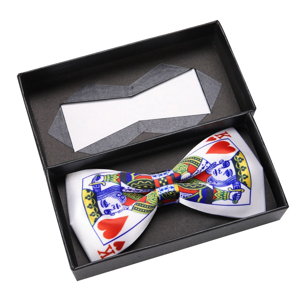 White, Red and Black King of Hearts Playing Card Pre Tied Bow Tie In Box