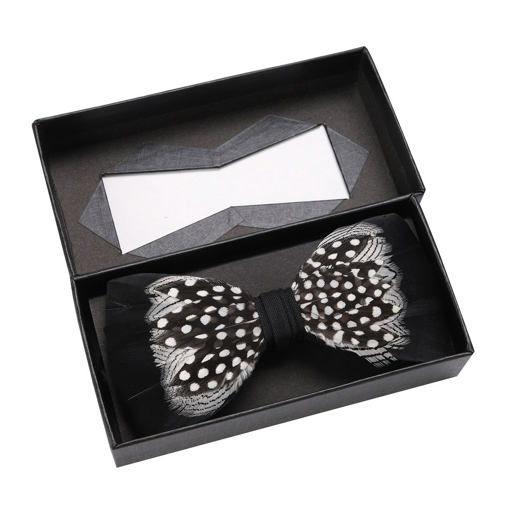 Black, White Feather Bow Tie In Box