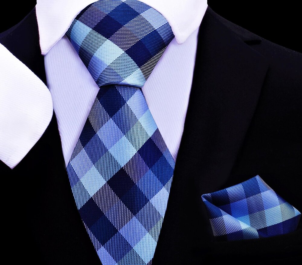 Blue, Dark Blue Check Tie