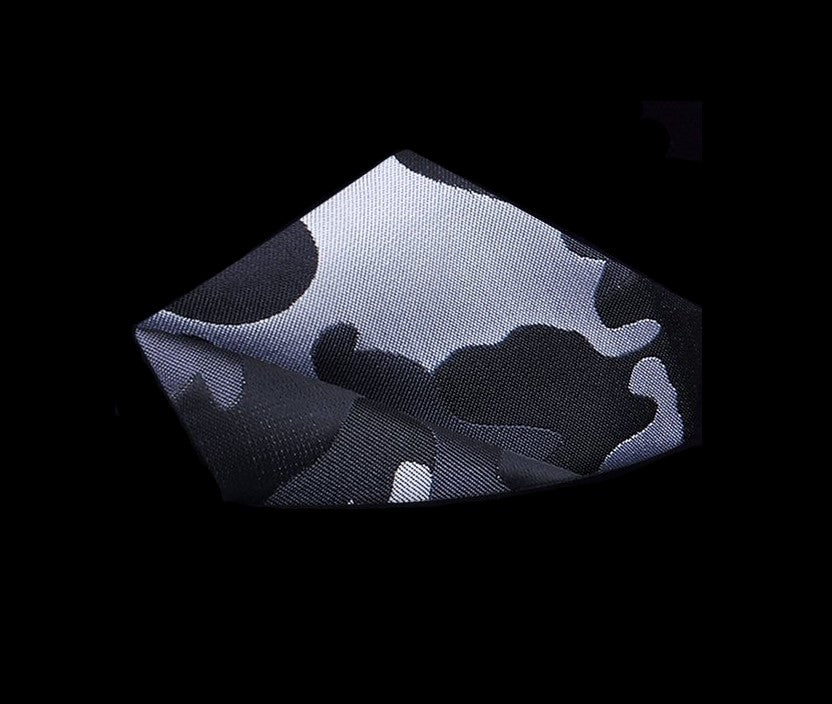 View 2: A Black, Grey Camo Fleck Pattern Silk Pocket Square