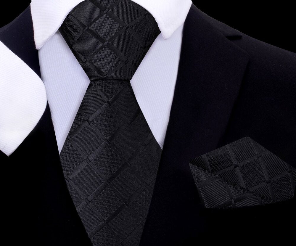 Kids Sleek Black Tie and Pocket Square