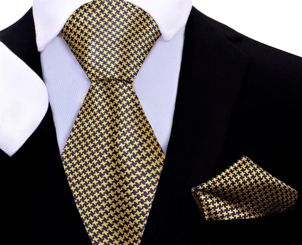 Gold, Blue Hounds-tooth Tie