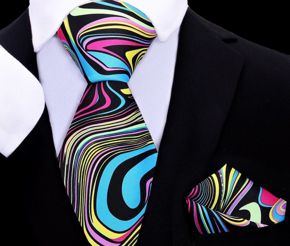 Multicolored Abstract Tie and Pocket Square