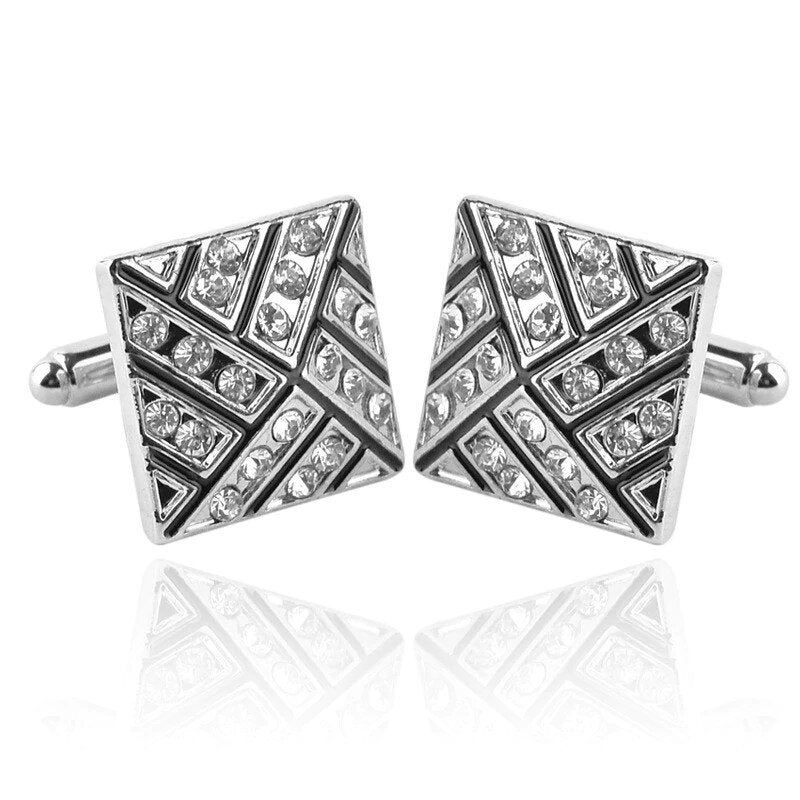 A Clear, Silver Color Square Shape Cuff-links