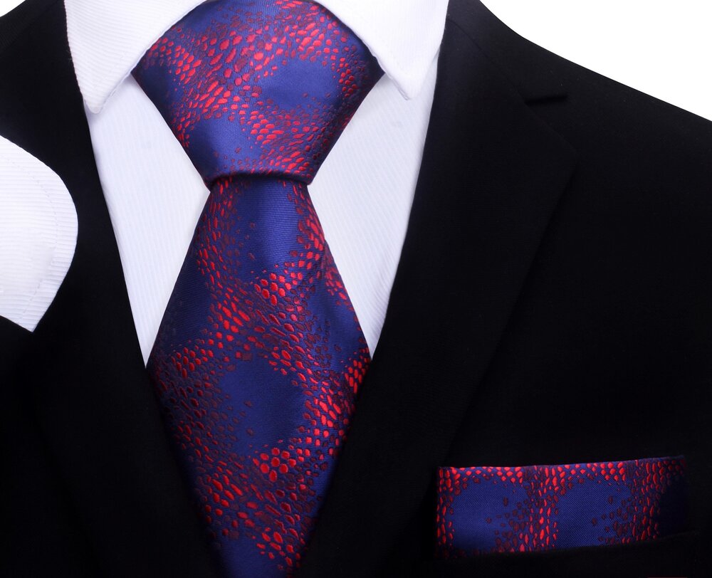 Red and Blue Abstract Cubes Tie and Pocket Square