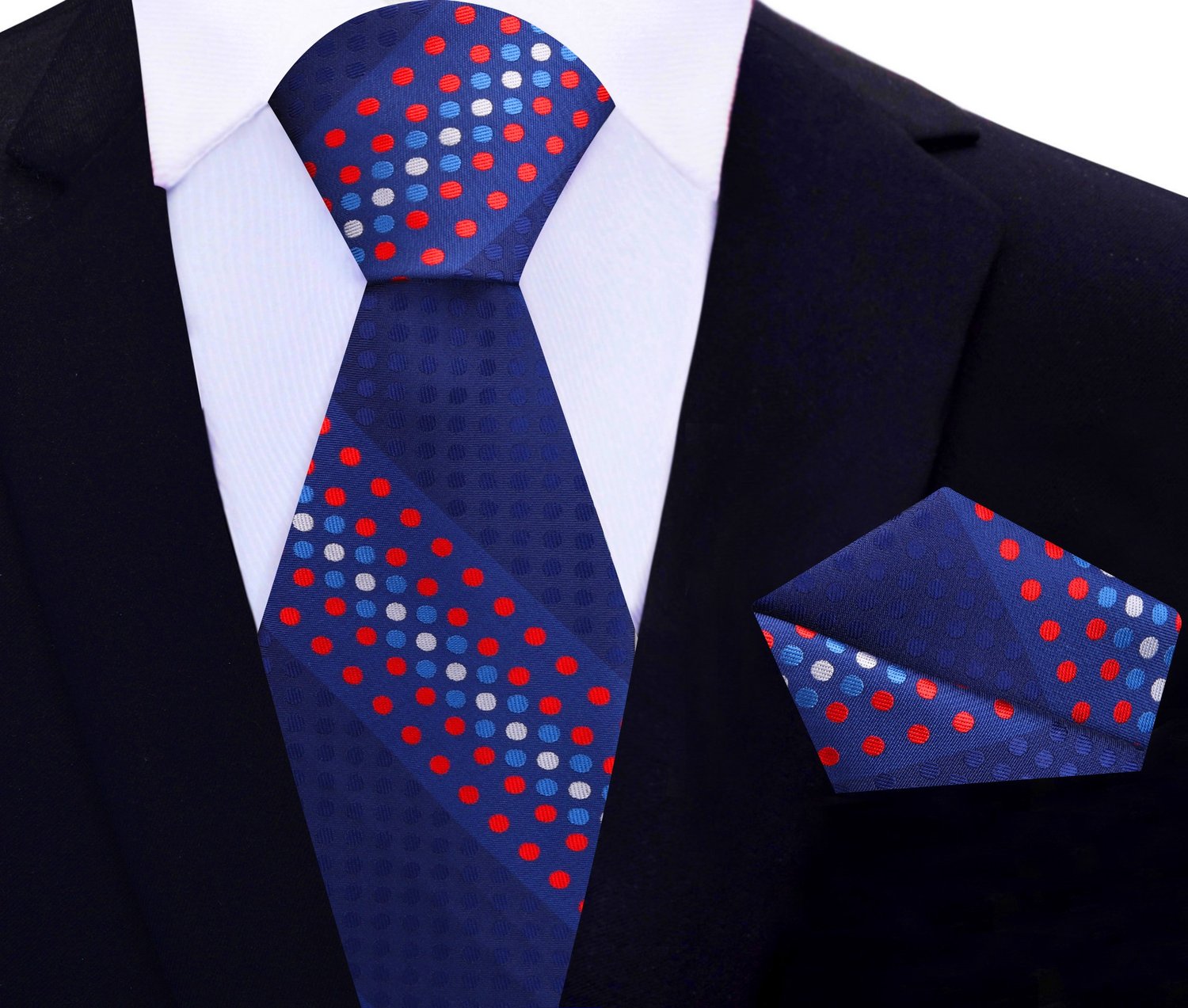 Main View: Blue with Red and White Polka Tie and Square