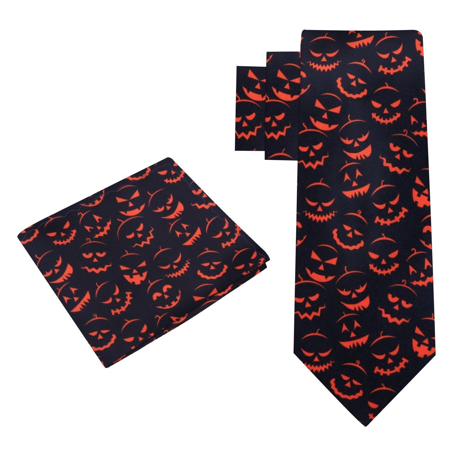Alt View: Black, Orange Jack-O-Lantern Tie and Square