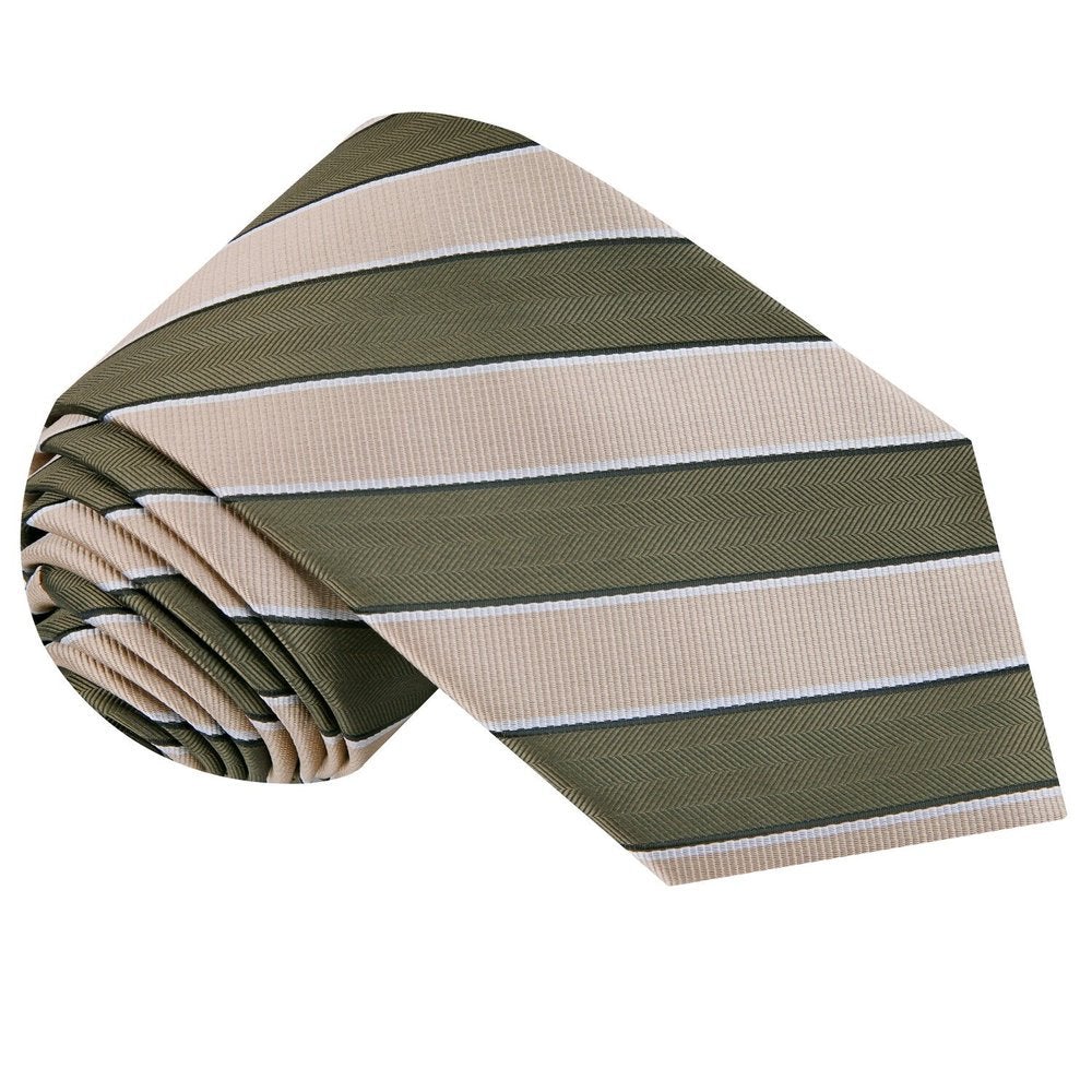 Sage Green, Light Brown Block Stripe Tie
