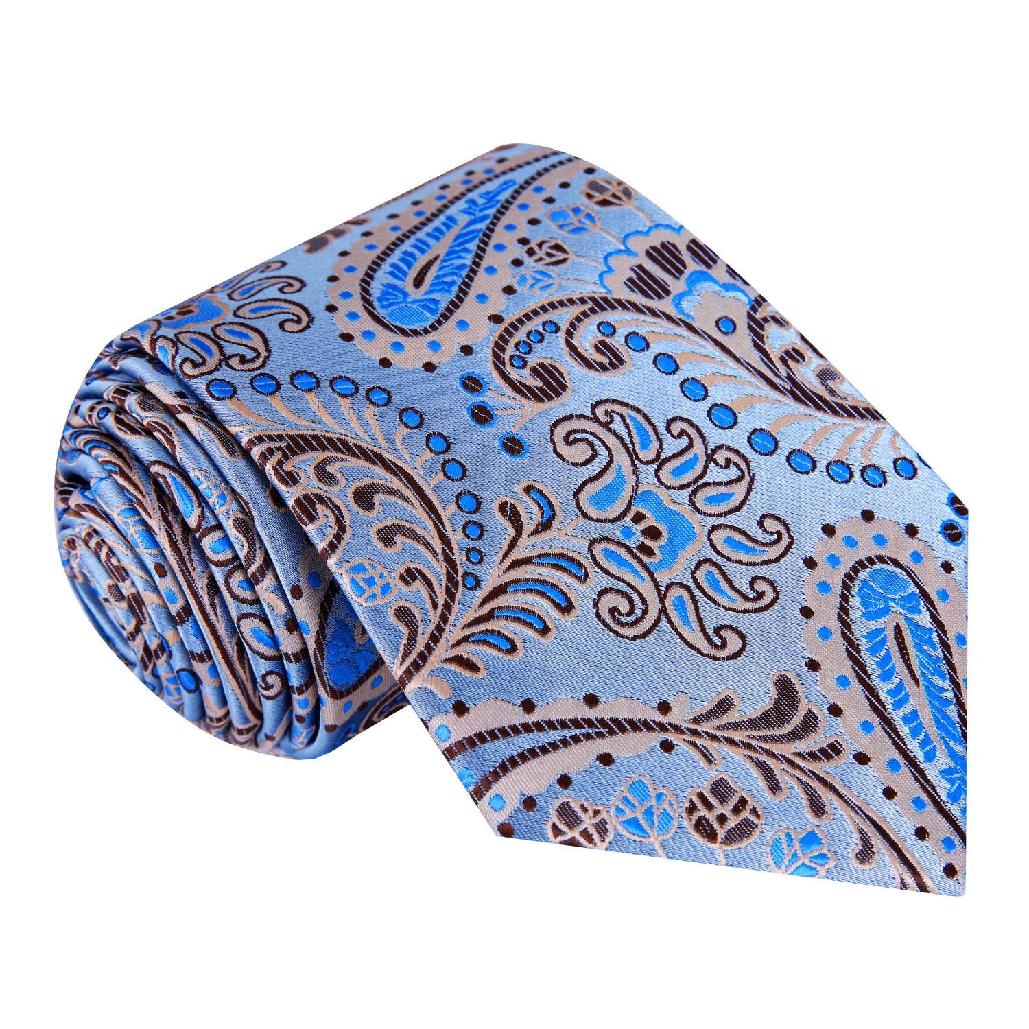 A Light Blue, Brown Paisley Pattern Silk Necktie 
