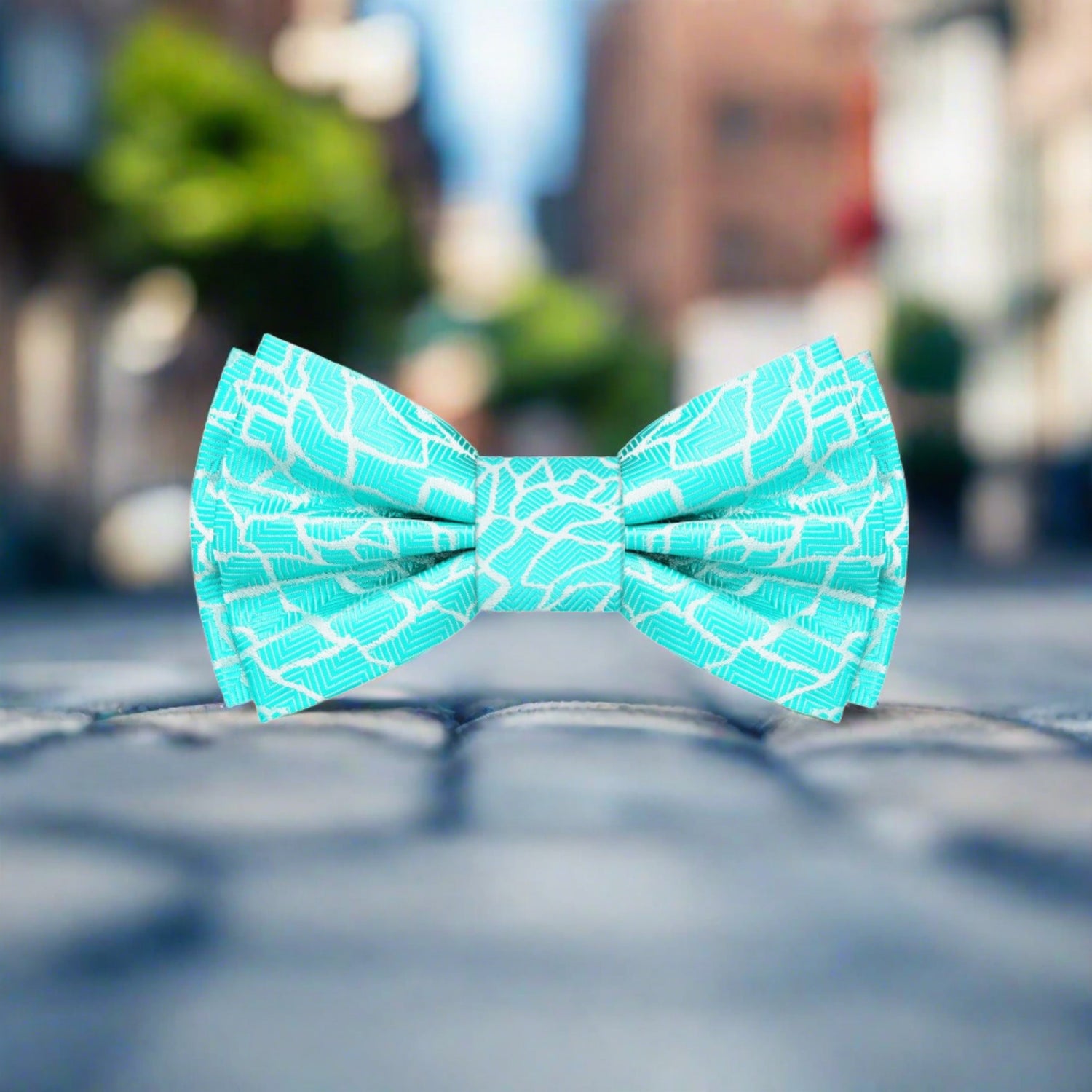 A Light Blue Abstract Cement Pattern Silk Self Tie Bow Tie 