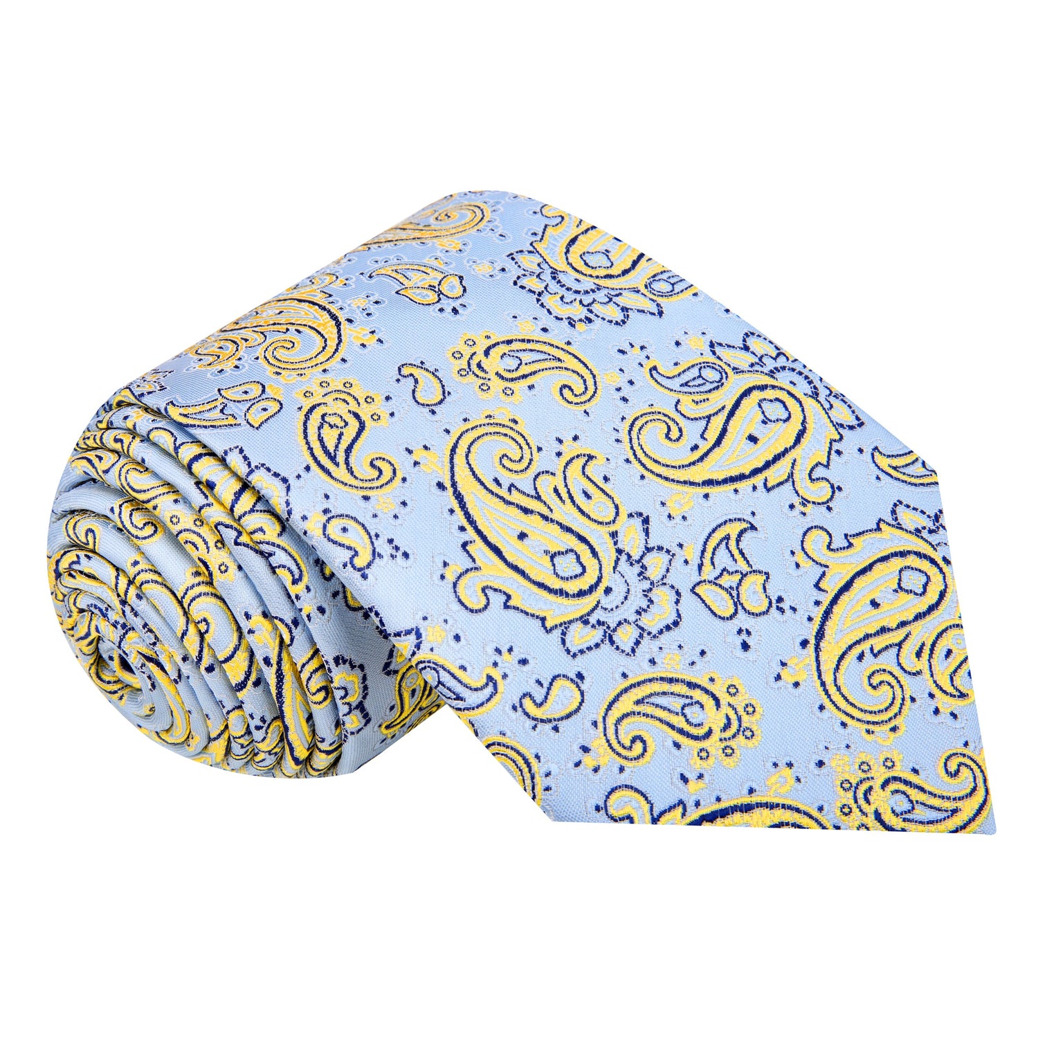 A Light Blue, Light Gold Paisley Pattern Silk Necktie