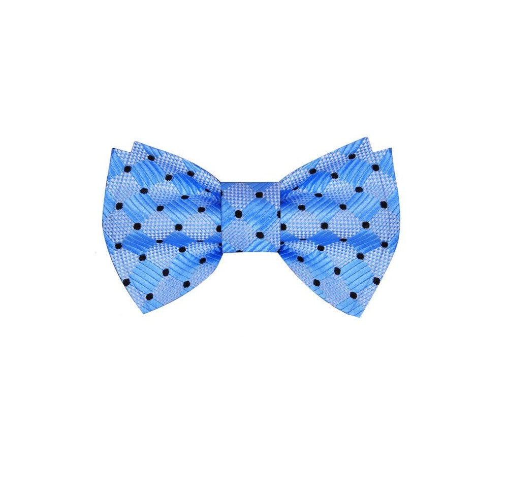 A Light Blue, Dark Blue Geometric Dots Pattern Silk Self Tie Bow Tie