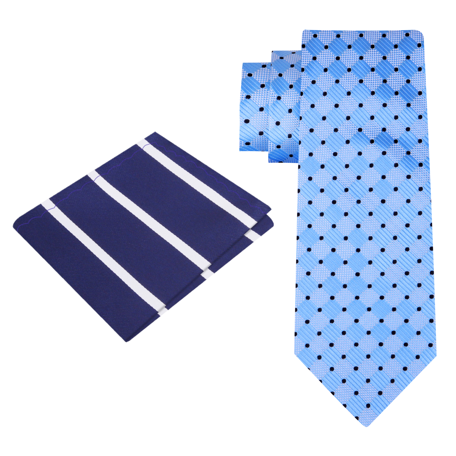 Alt view: Blue, Black Geometric Necktie with Blue, White Stripe Square