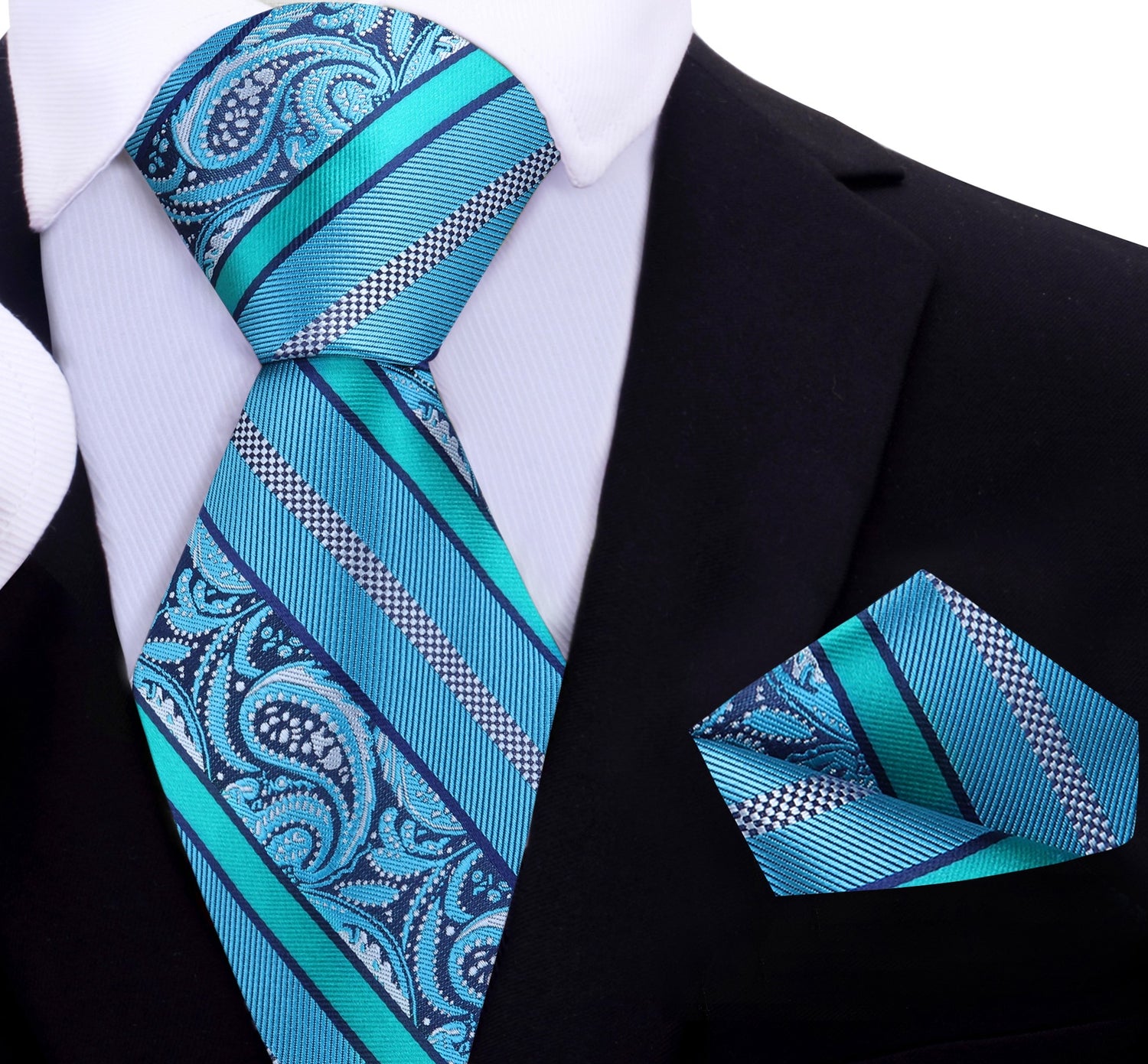 Light Blue Paisley Tie and Pocket Square