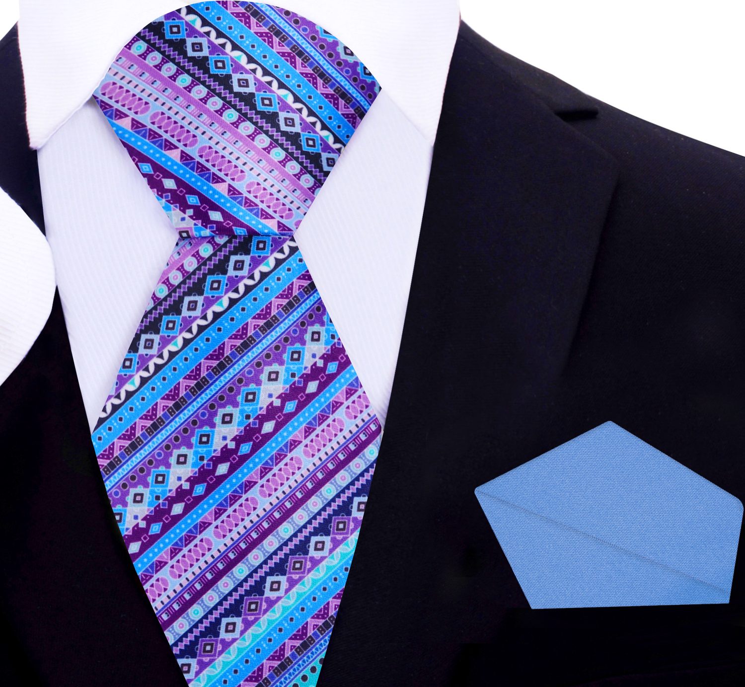 Purple, Blue Abstract Necktie and Blue Square