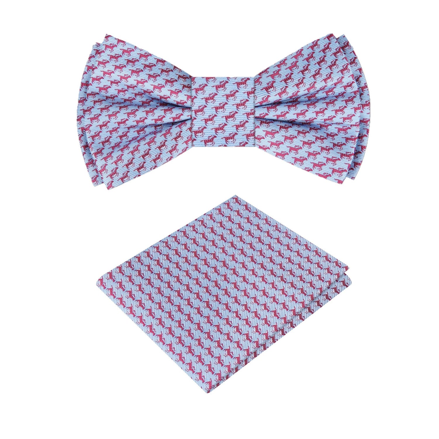 Light Blue and Red Race Horses Bow Tie and Pocket Square