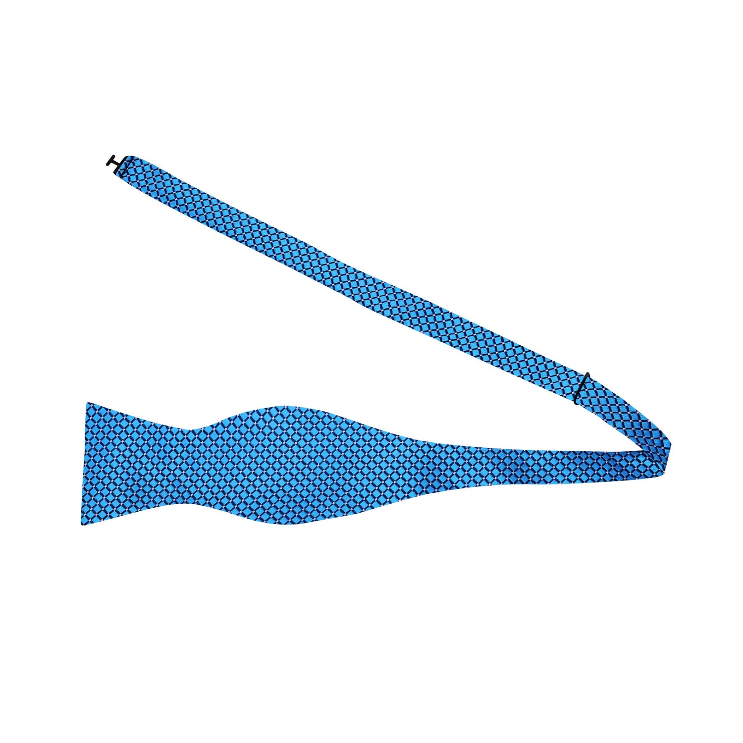 Alt view: A Light Blue, White Small Geometric Diamond With Small Dots Pattern Silk Self Tie Bow Tie