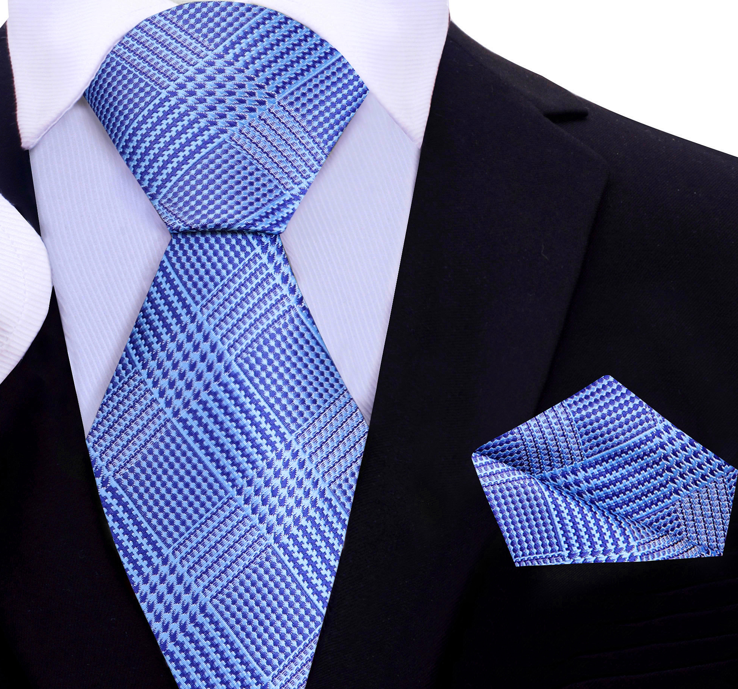 Light Blue Geometric Tie and Pocket Square