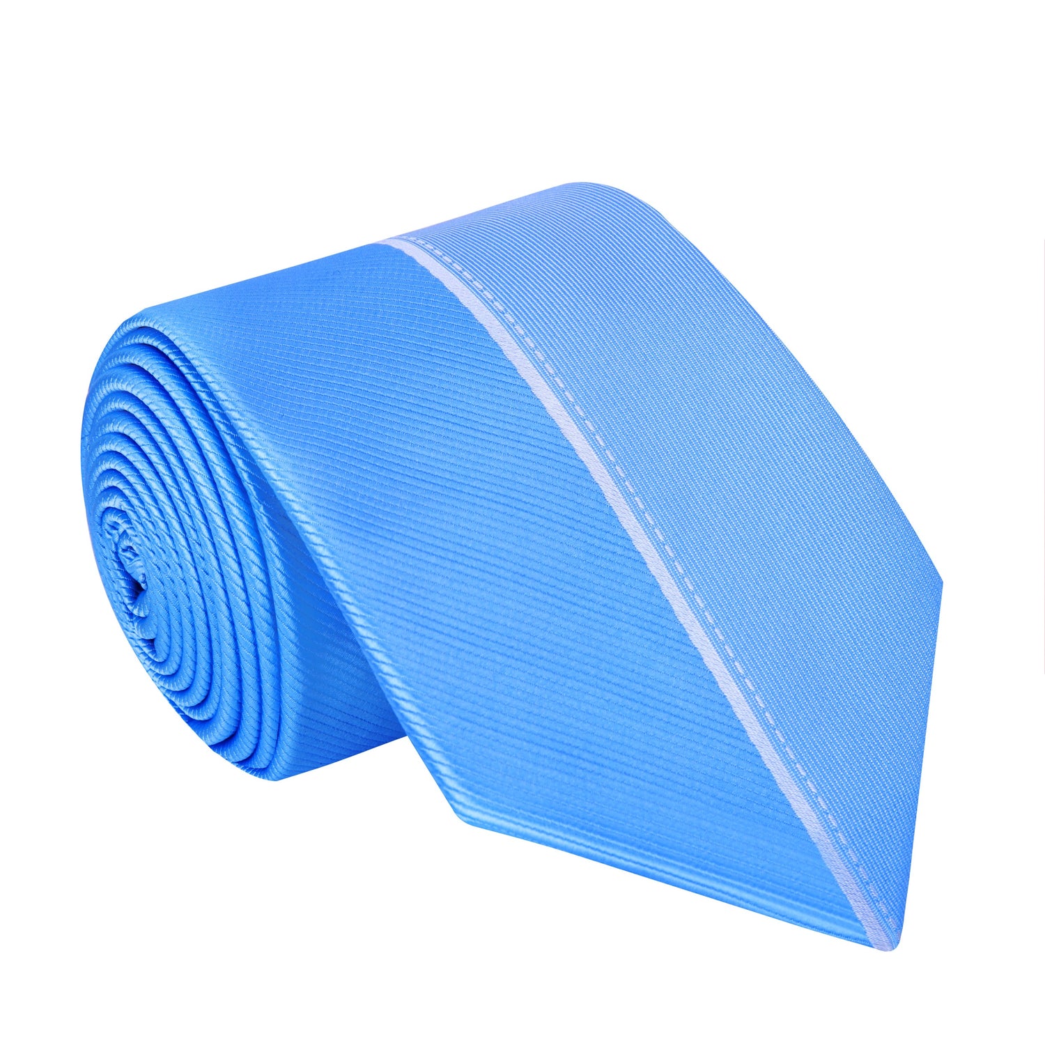 A Light Blue, White Vertical Lined Pattern Silk Necktie 