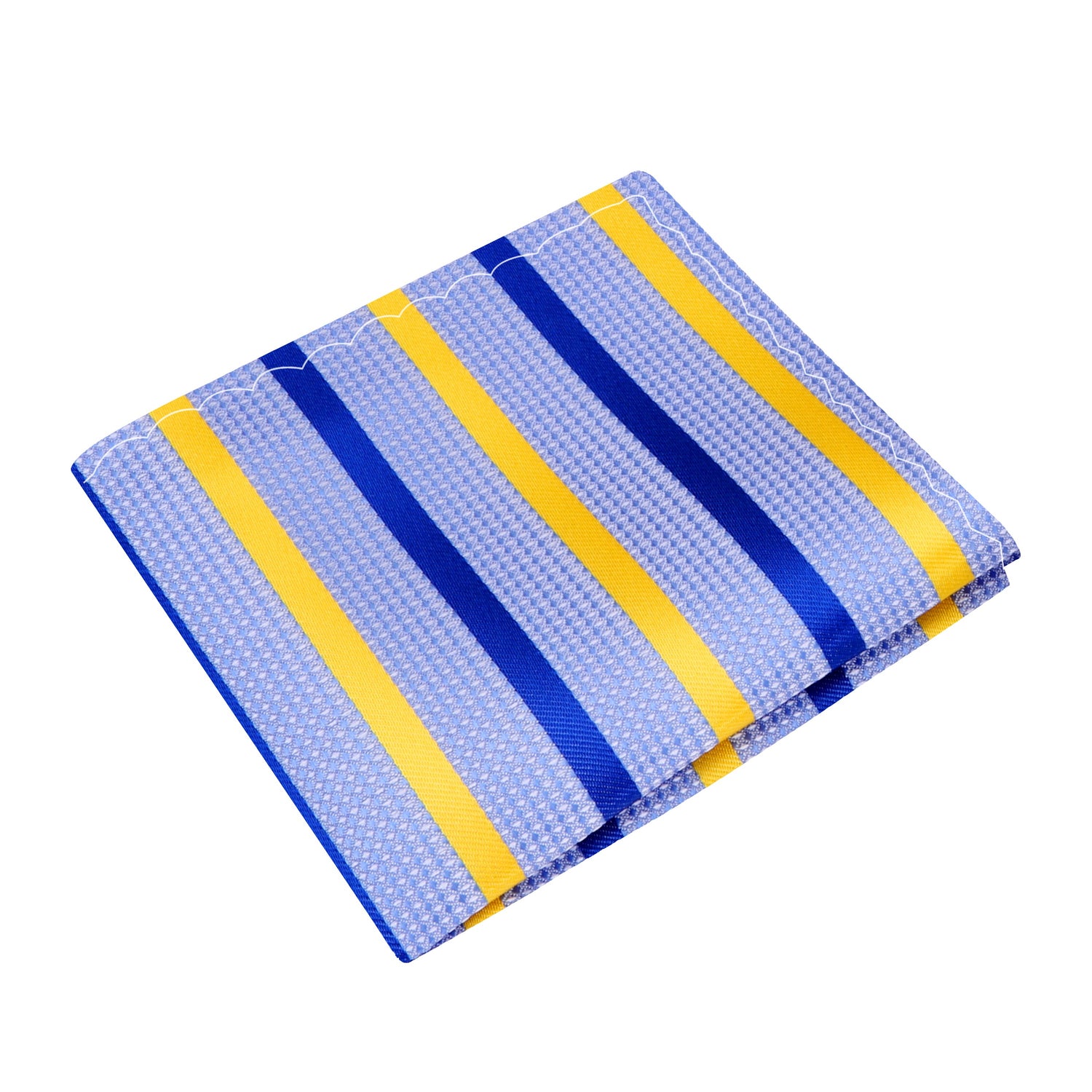 A Light Blue, Yellow, Blue Stripe Pattern Silk Pocket Square