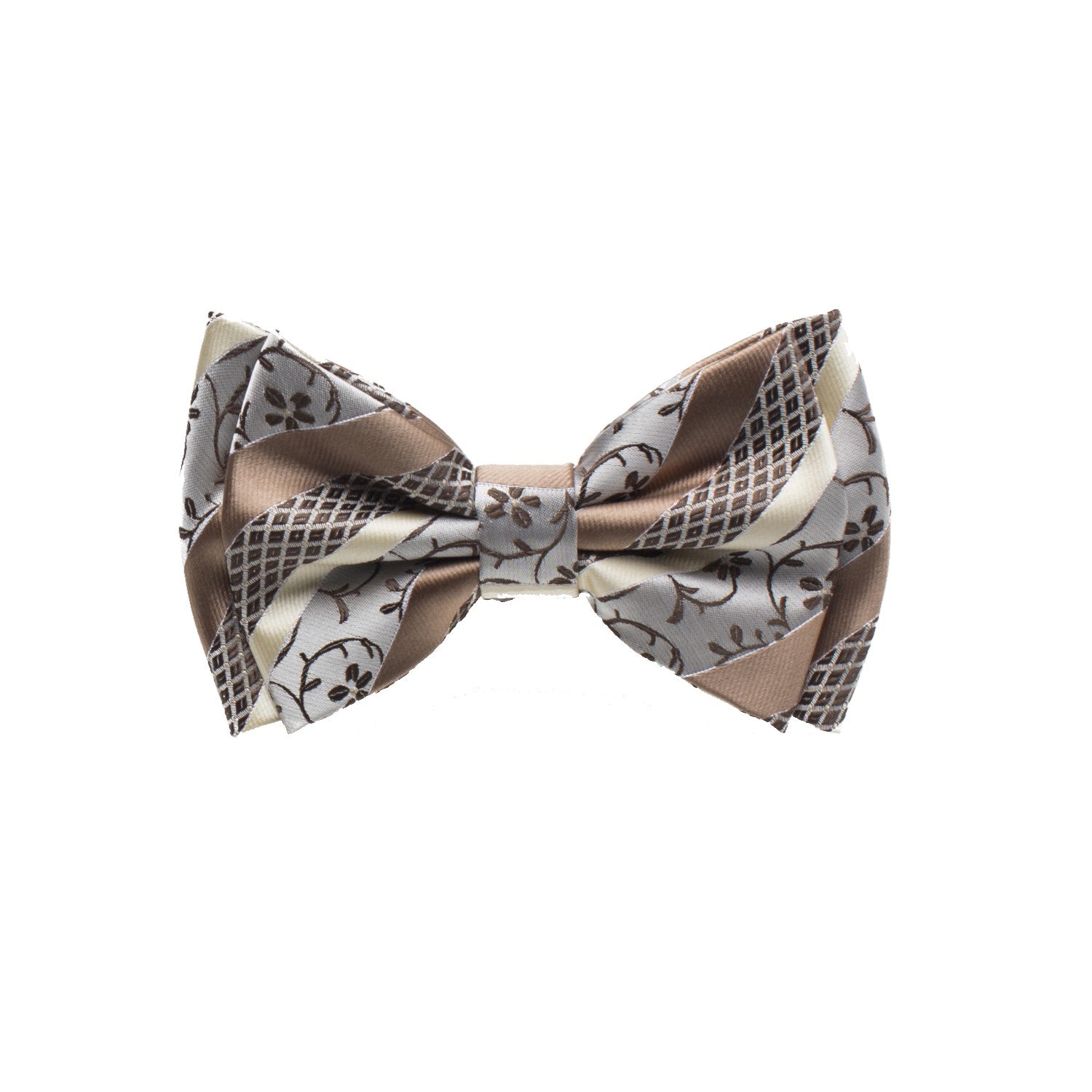 A Gold, Brown Vine Pattern Silk Self Tie Bow Tie 