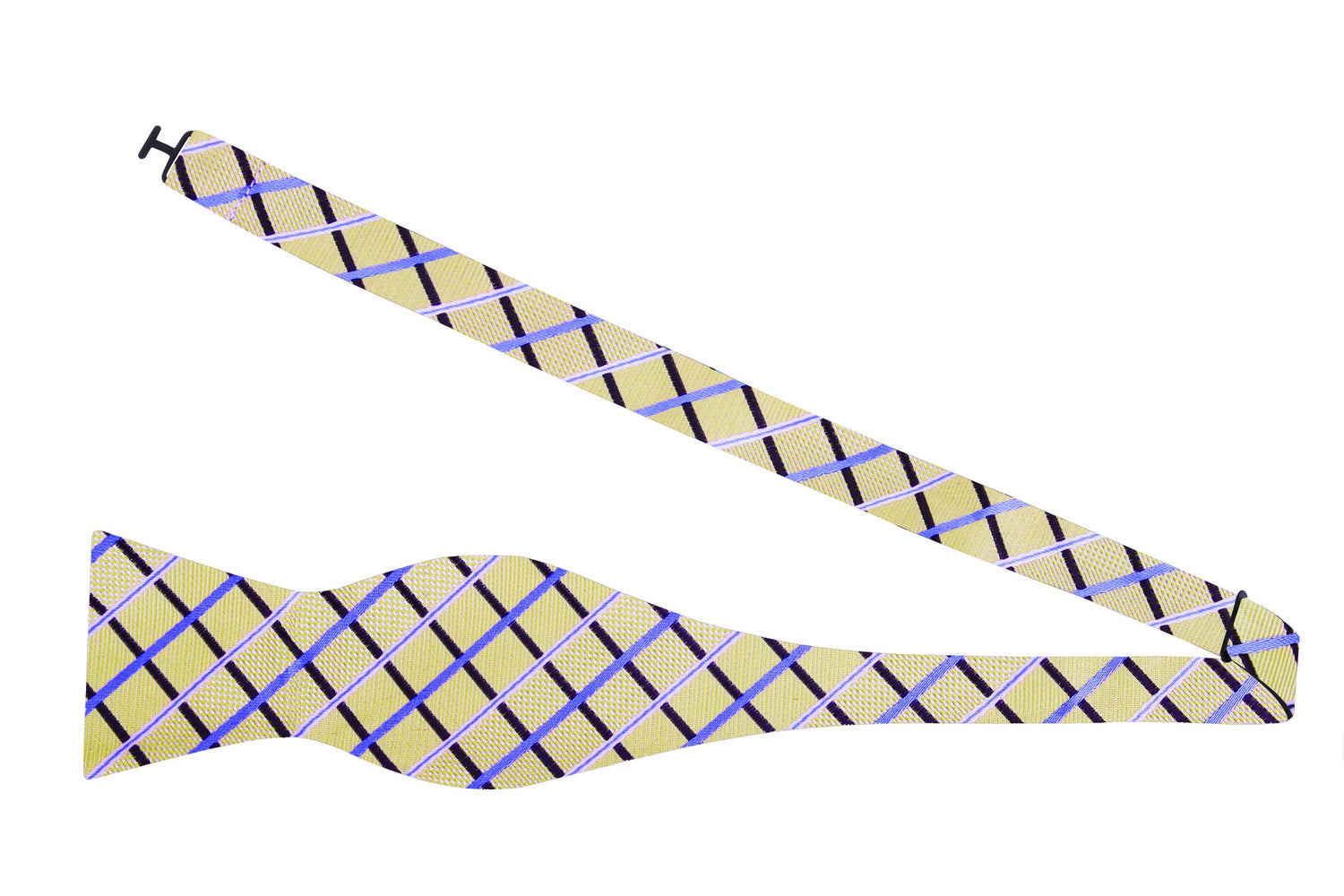 Untied: A Light Blue, Light Gold Geometric Diamonds Pattern Silk Self Tie Bow Tie