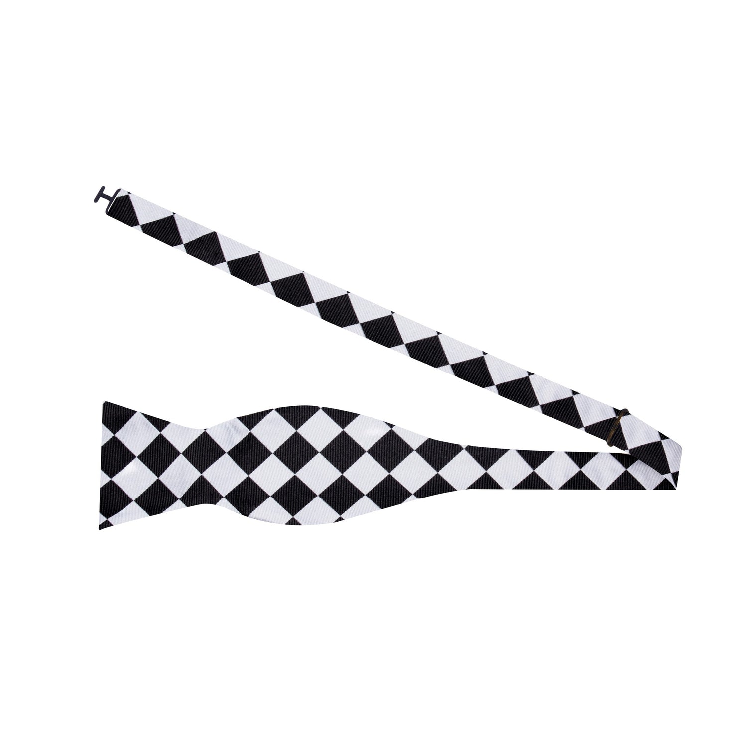 Single Self Tie Bow Tie: A Light Grey and Black Checkerboard Pattern Silk Self Tie Bow Tie