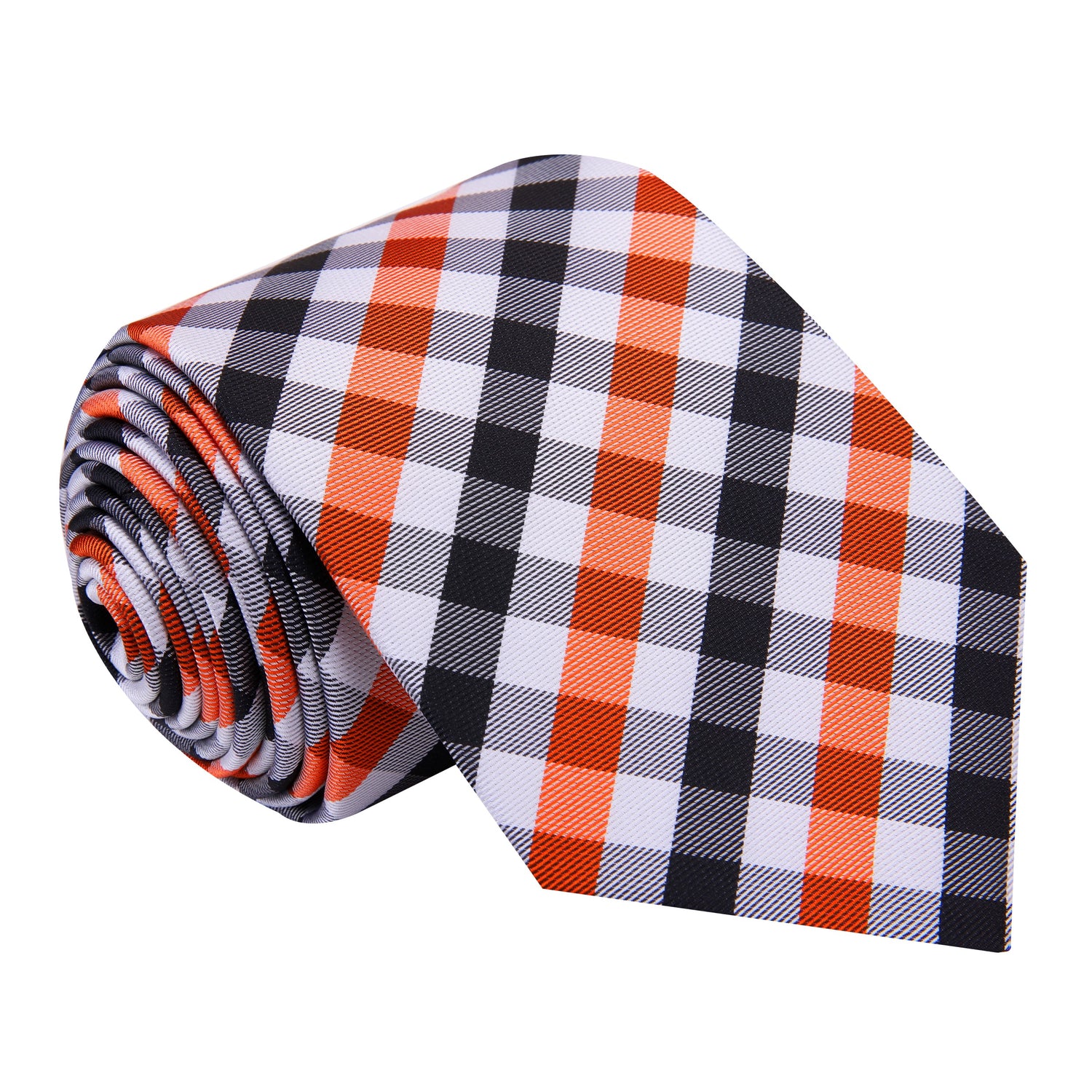 A Red, White, Blue Geometric Check Pattern Silk Necktie 