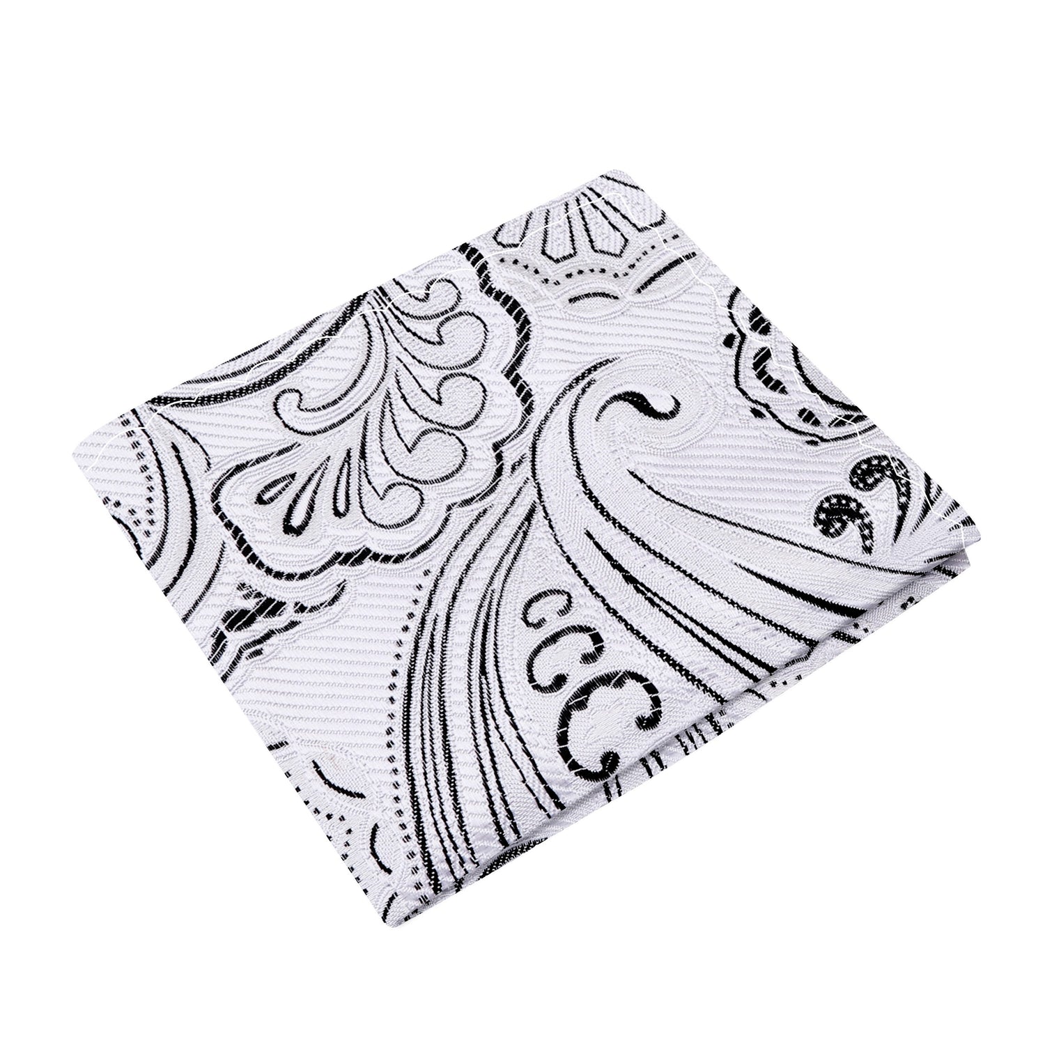 A Grey, Black Paisley Pattern Silk Pocket Square