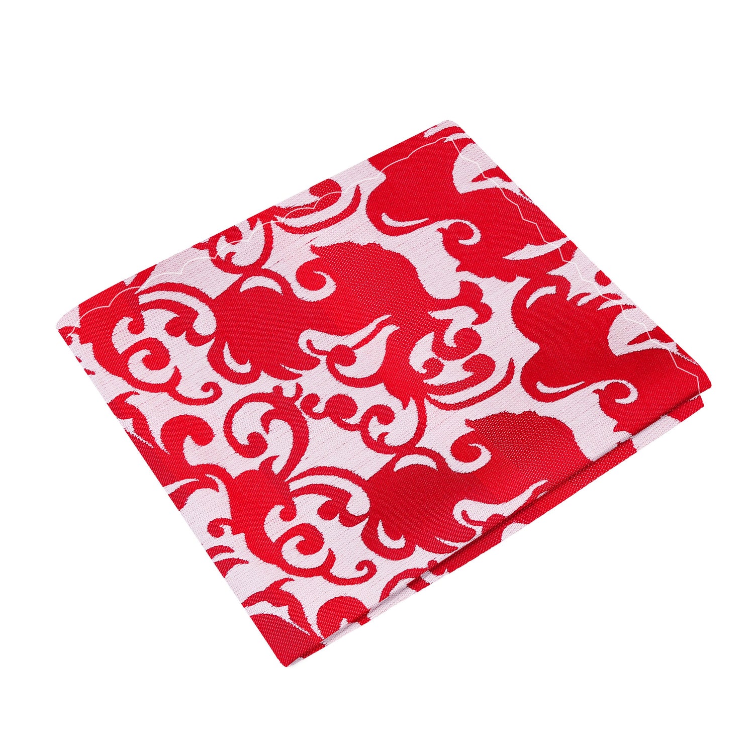 A Light Red, Red Vine Pattern Silk Pocket Square