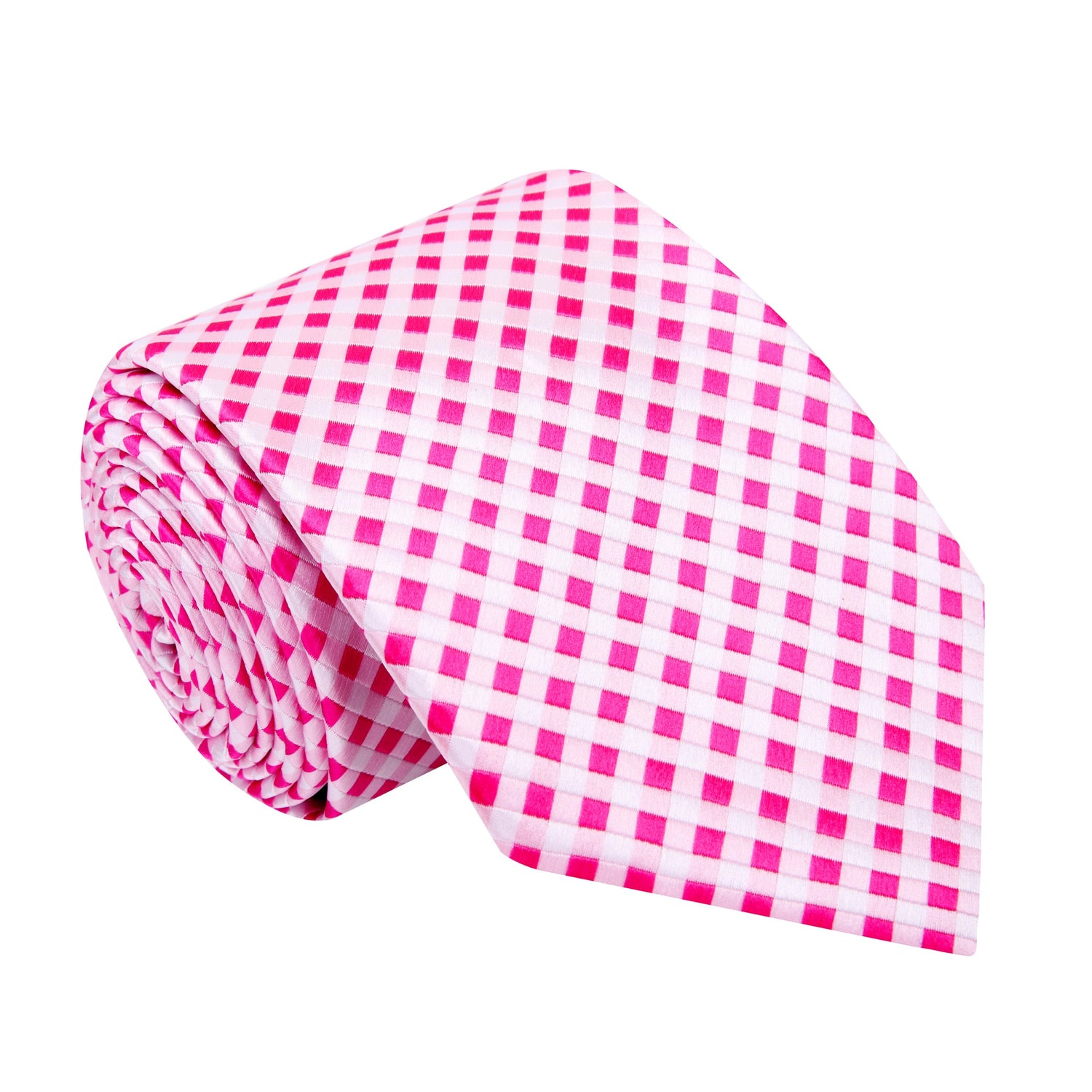A Pink, Light Pink Small Geometric Check Pattern Silk Necktie 