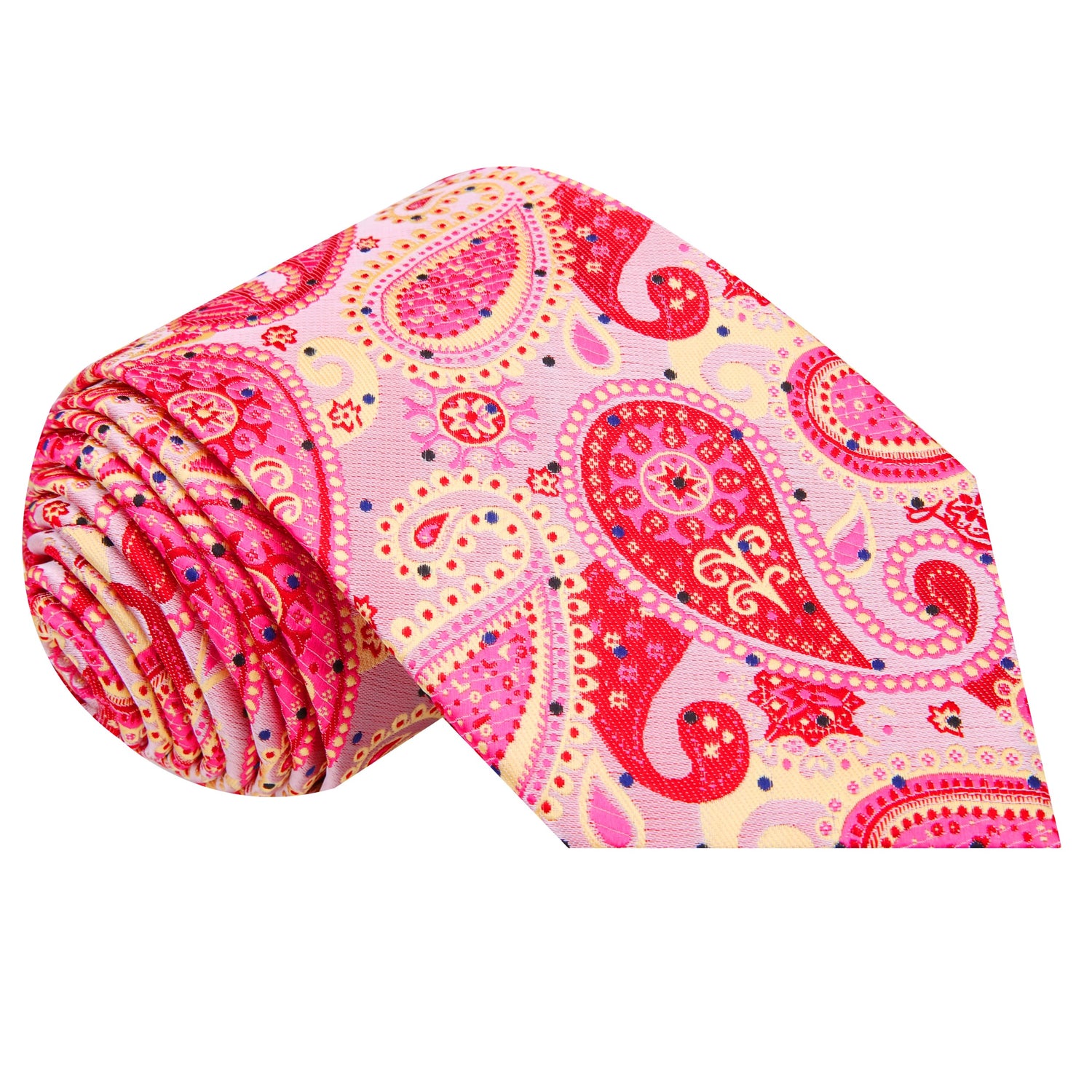 A Light Pink, Pink, Orange Paisley Pattern Silk Necktie 