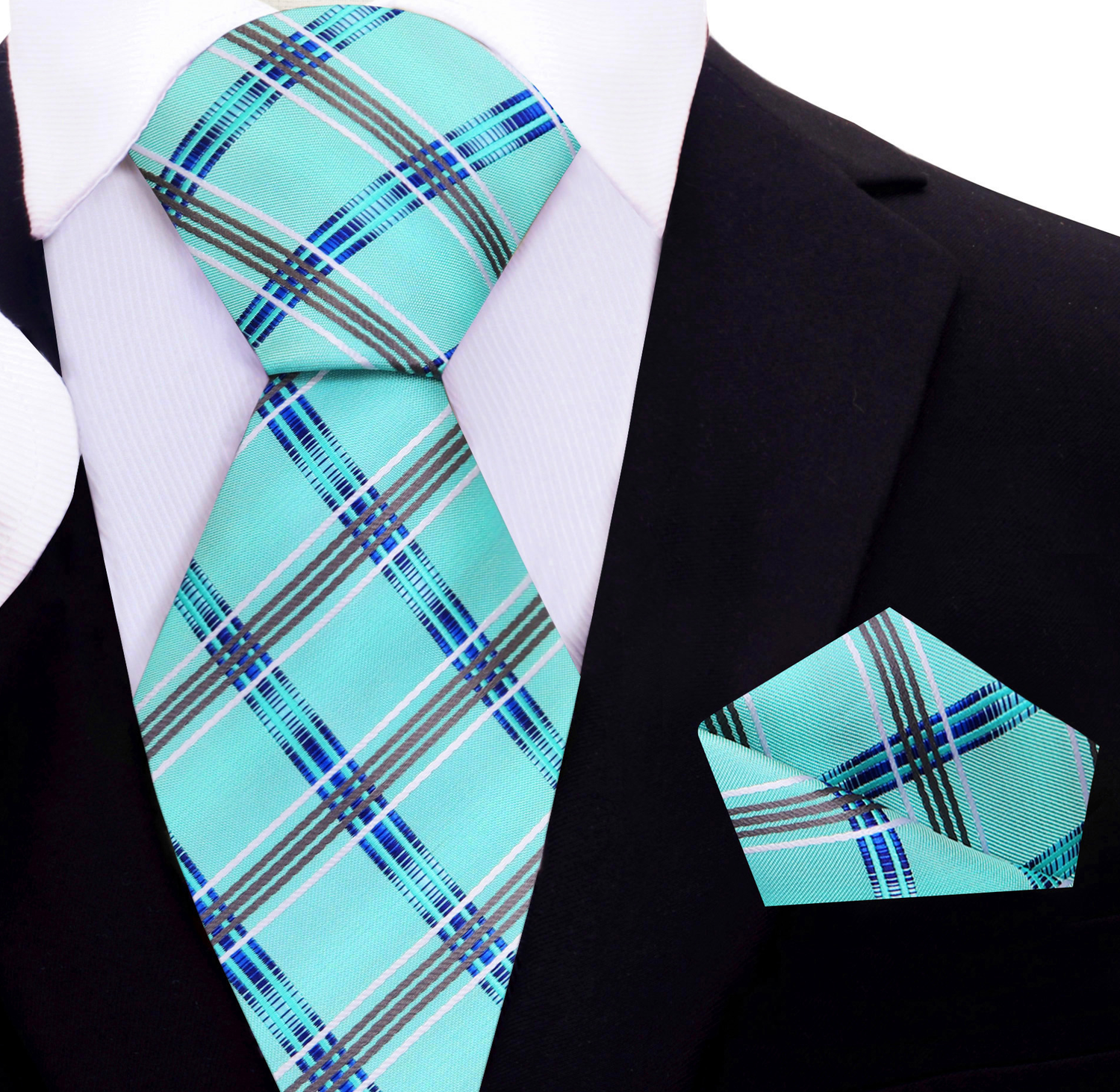 Light Blue Plaid Tie and Matching Square