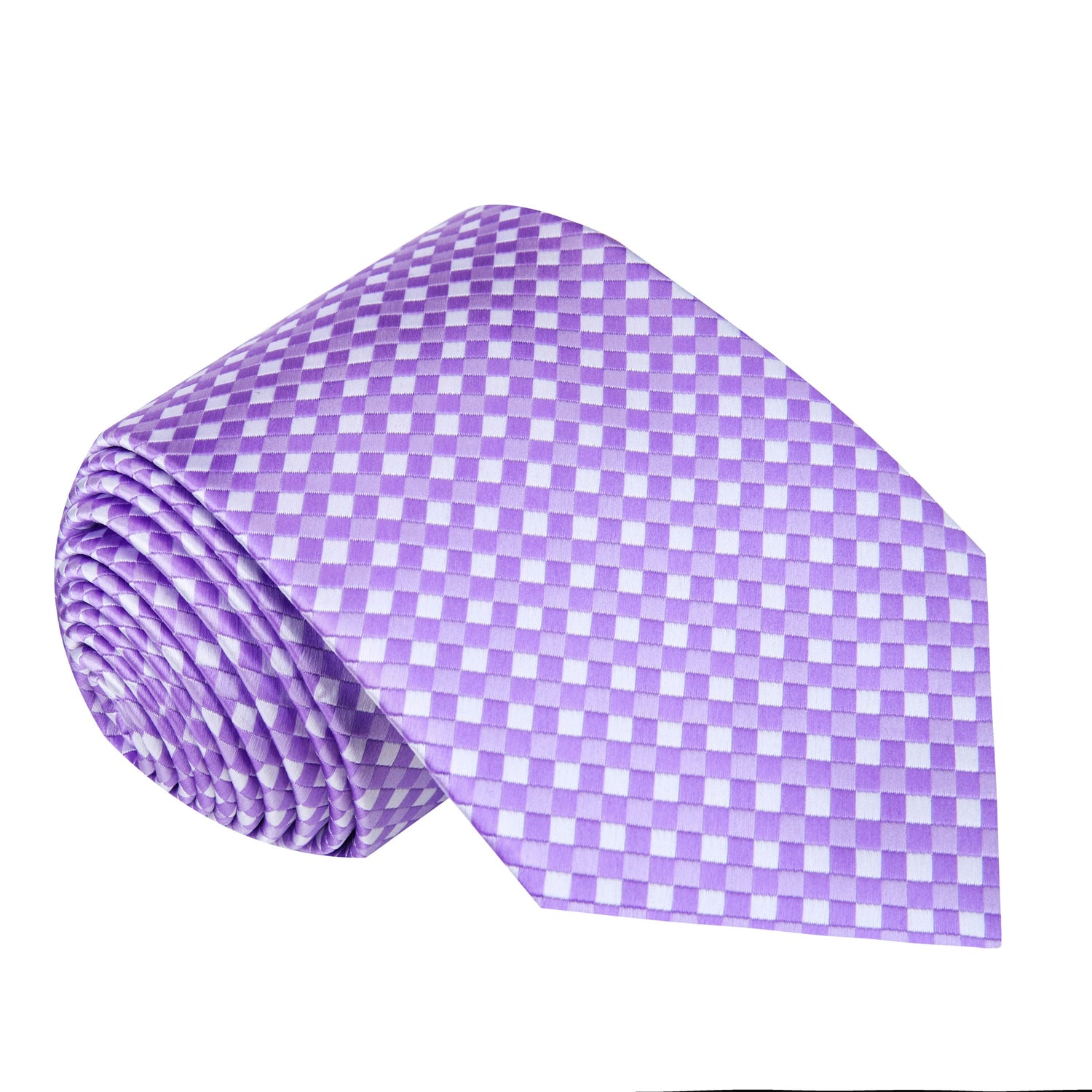 A Light Purple, White Small Geometric Check Pattern Silk Necktie