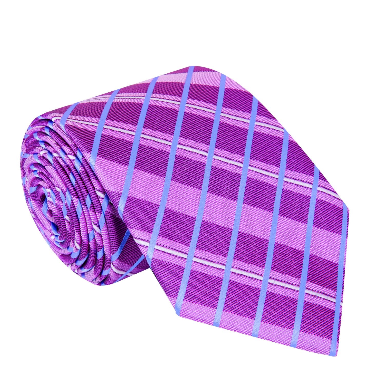 A Light Purple, Light Blue Plaid Pattern Silk Necktie