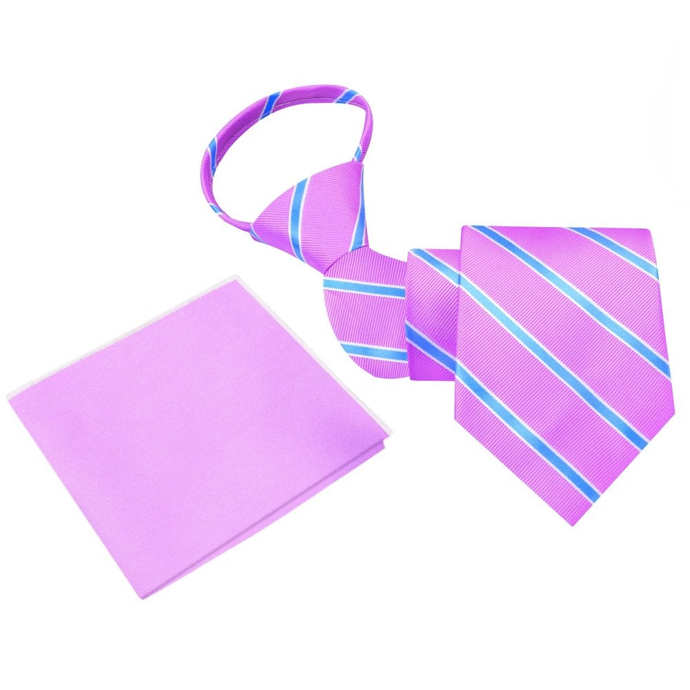 Zipper: A Light Purple Tie with White and Light Blue Stripe Pattern Silk Necktie