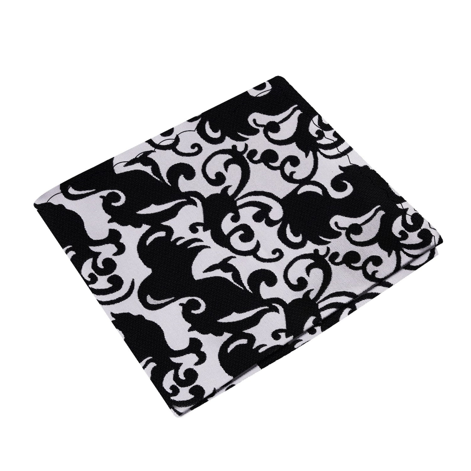A Light Grey, Black Vine Pattern Silk Pocket Square