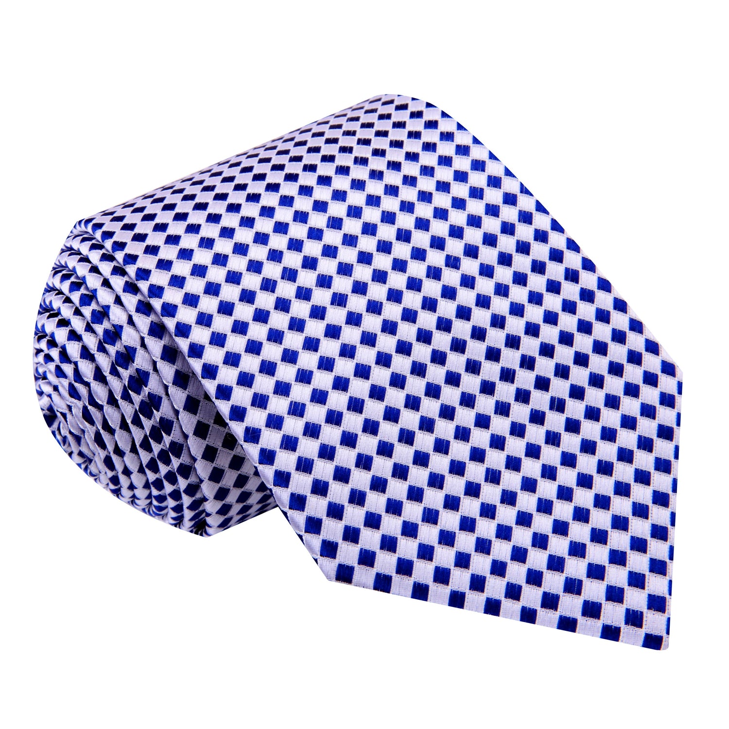 A Light Grey, Blue Check Pattern Silk Necktie