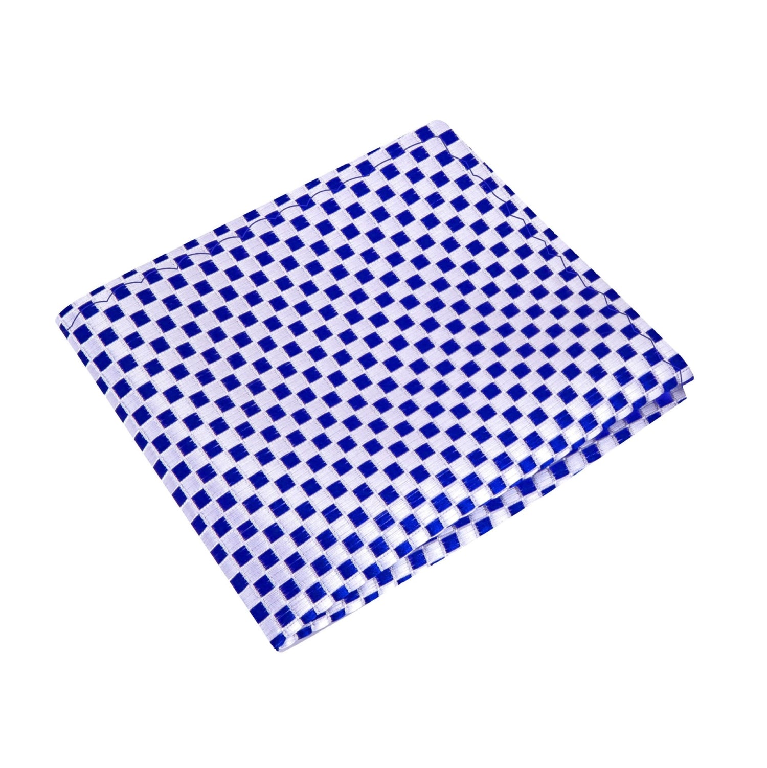 A Light Silver, Blue Small Geometric Diamonds Pattern Silk Pocket Square